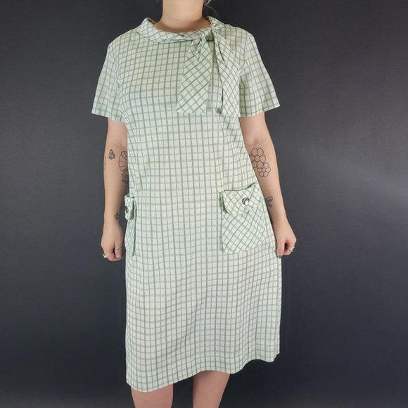 60s Ann Taylor Grid Check Shift Dress - Picture 1 of 15